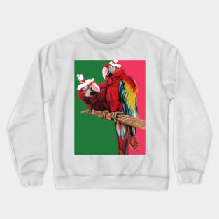 Christmas Macaw - Here Comes Santa Macaws! - on Red and Green Crewneck Sweatshirt